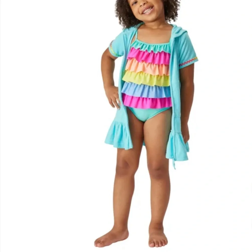 Flapdoodles 2-piece Swim Set Colorful Ruffle Swimsuit with Cover-Up
